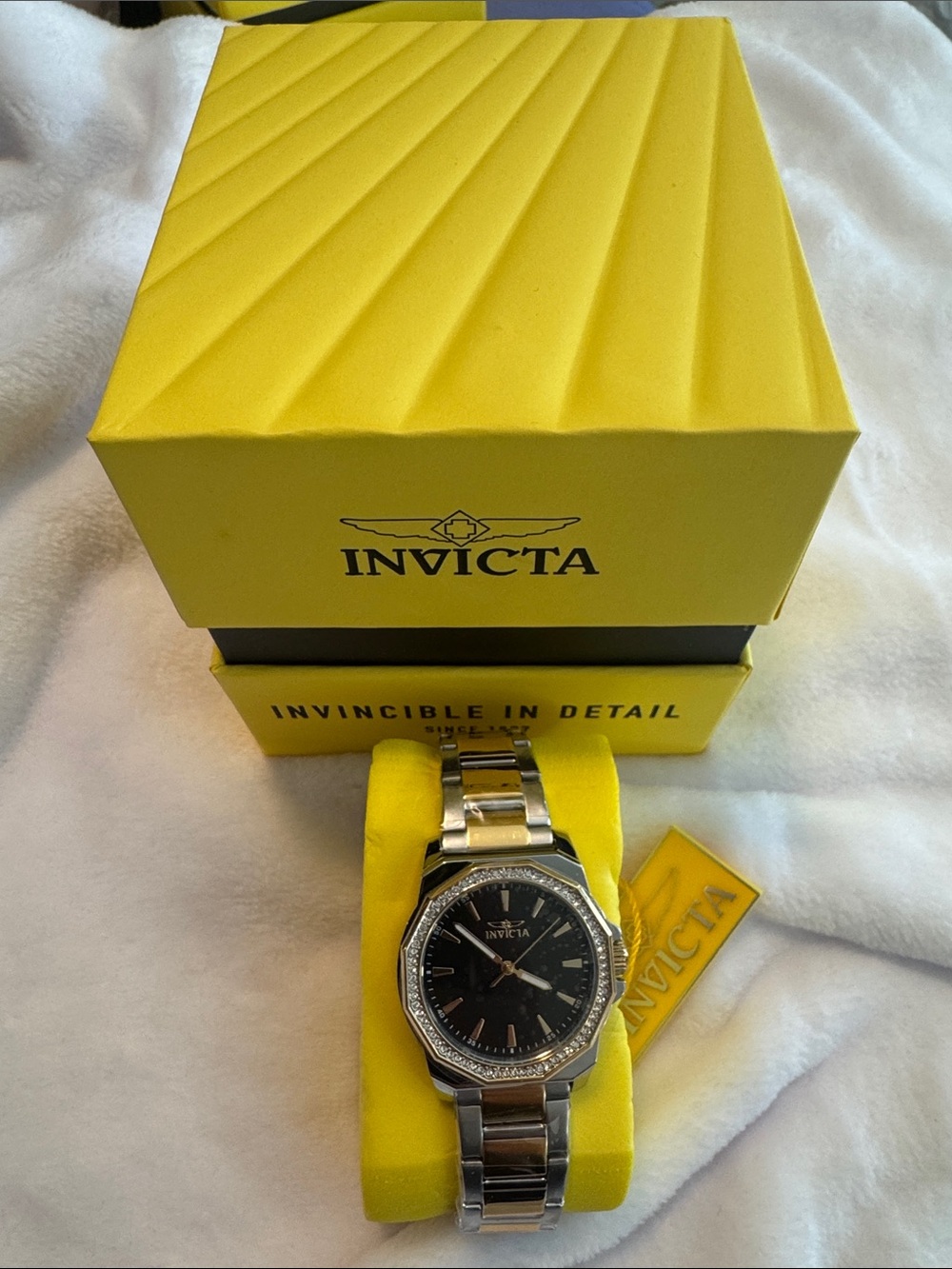 Invicta Two-Tone Bracelet Watch with Black Dial and Gold Accents